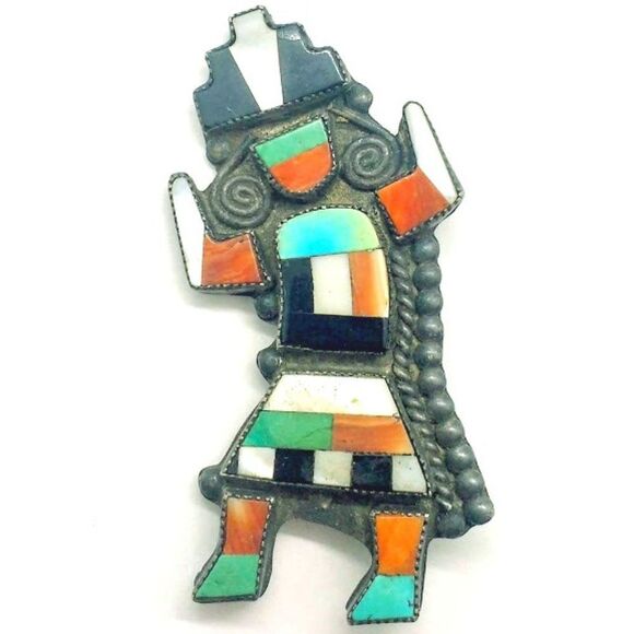 Zuni Native American Silver Rainbow Dancer Brooch - Picture 1 of 2